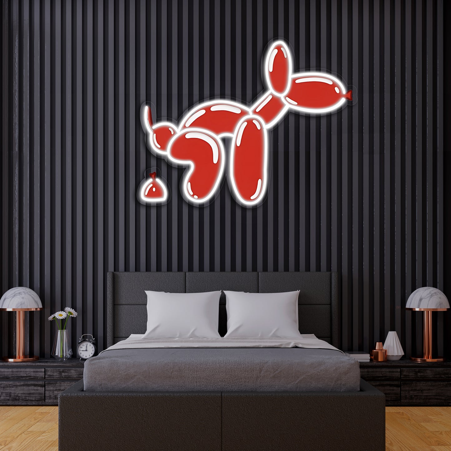 Balon Köpek Neon Duvar Dekoru | Modern Sanat Tarzı Işıklı Pleksi Tablo | Mizahi Ev Dekoru