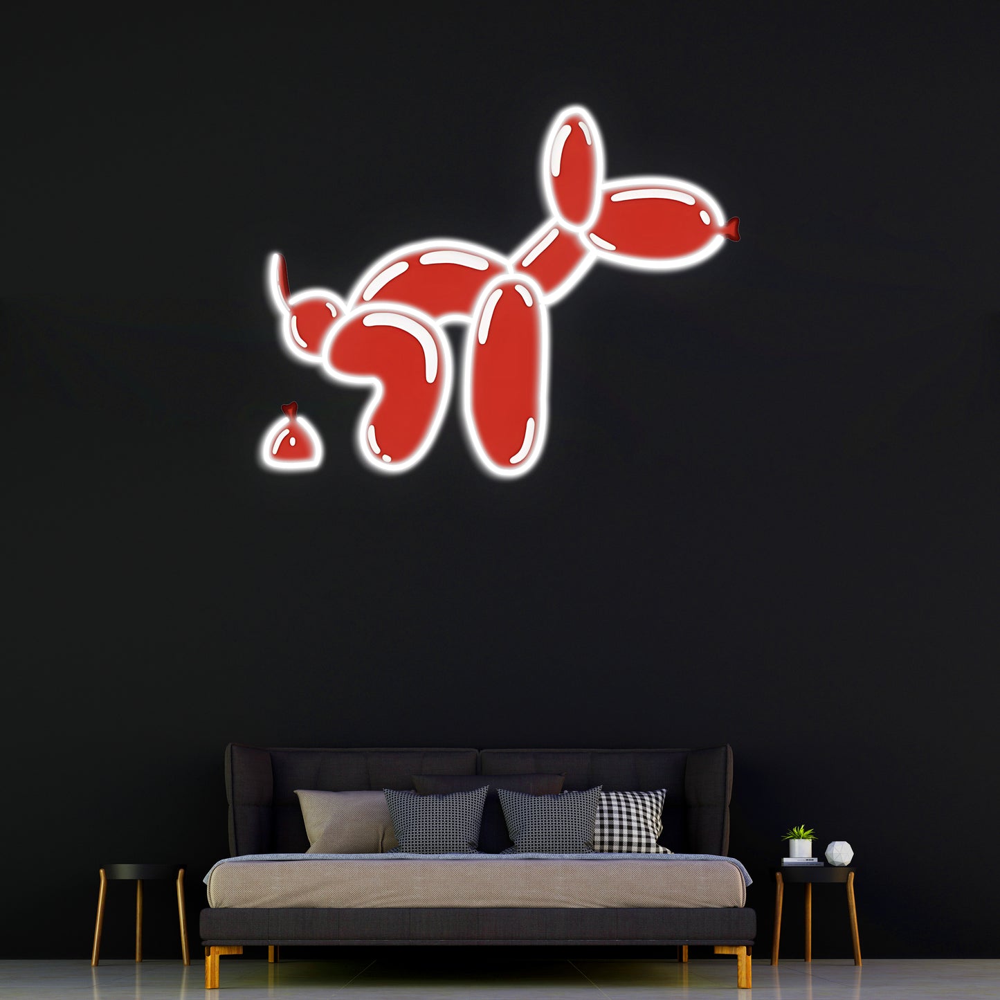 Balon Köpek Neon Duvar Dekoru | Modern Sanat Tarzı Işıklı Pleksi Tablo | Mizahi Ev Dekoru