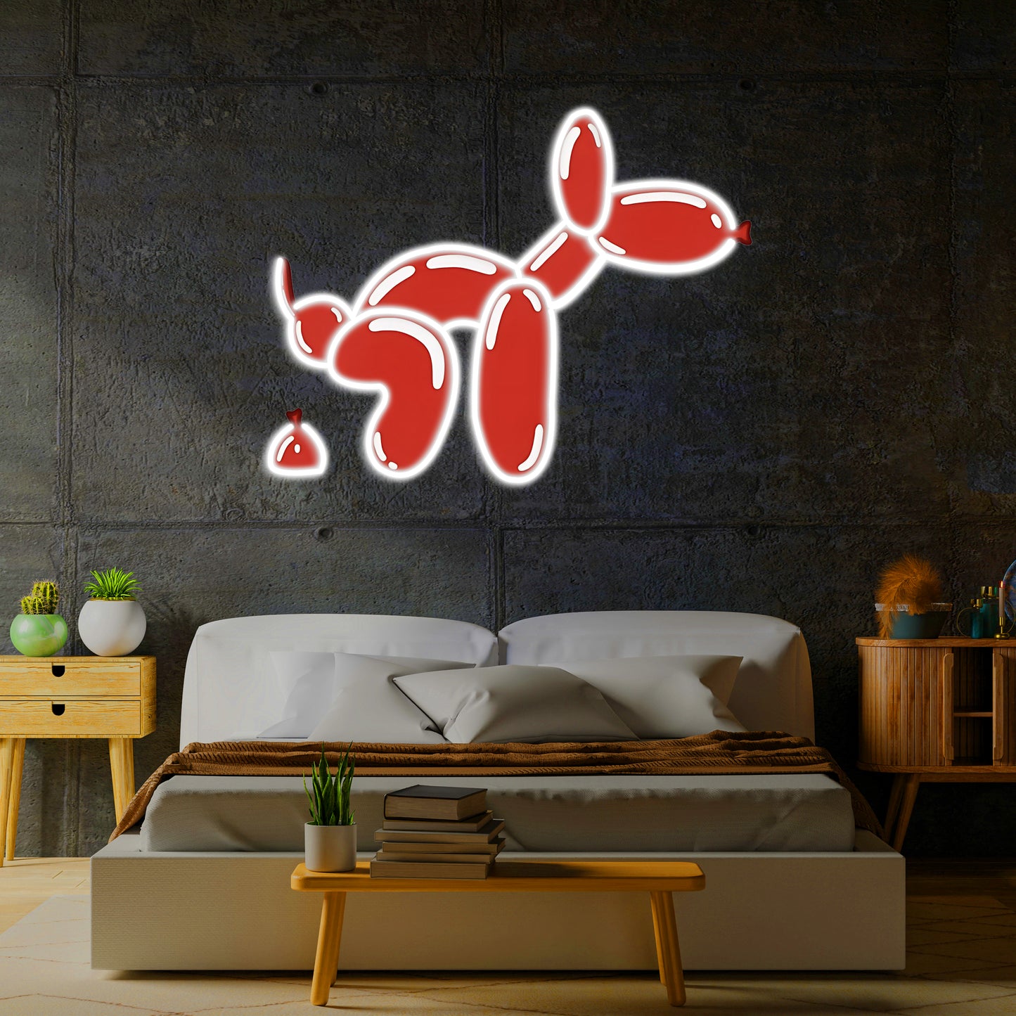 Balon Köpek Neon Duvar Dekoru | Modern Sanat Tarzı Işıklı Pleksi Tablo | Mizahi Ev Dekoru