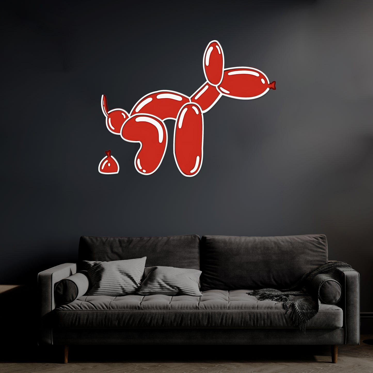 Balon Köpek Neon Duvar Dekoru | Modern Sanat Tarzı Işıklı Pleksi Tablo | Mizahi Ev Dekoru