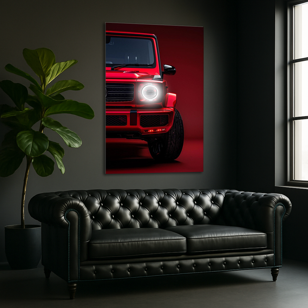 Kırmızı SUV UV Baskı Neon Duvar Dekoru | Pleksi Üzeri LED Işıklı Tablo | Lüks Araç Duvar Sanatı