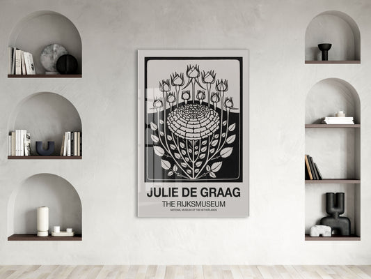 Siyah Beyaz Botanik Çiçek Cam Tablo | Minimal Modern Duvar Dekoru - Peony148
