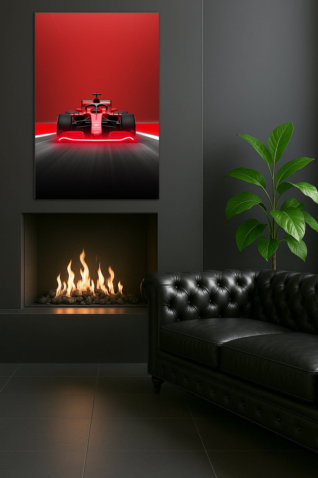 Kırmızı Yarış Otomobili UV Baskı Neon Duvar Dekoru | Pleksi Üzeri LED Işıklı Formula Tablo | Hız Tutkunu Duvar Sanatı