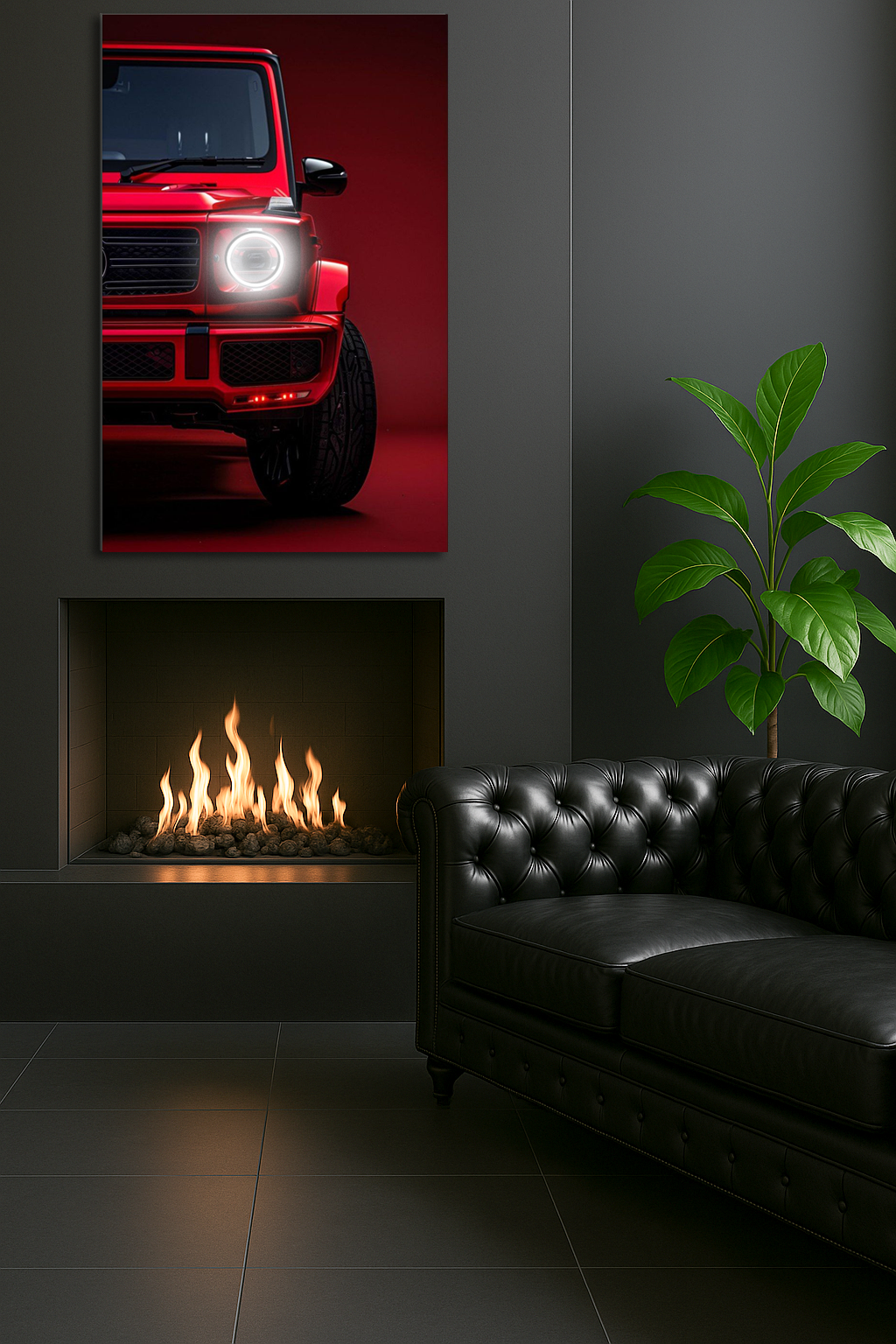 Kırmızı SUV UV Baskı Neon Duvar Dekoru | Pleksi Üzeri LED Işıklı Tablo | Lüks Araç Duvar Sanatı