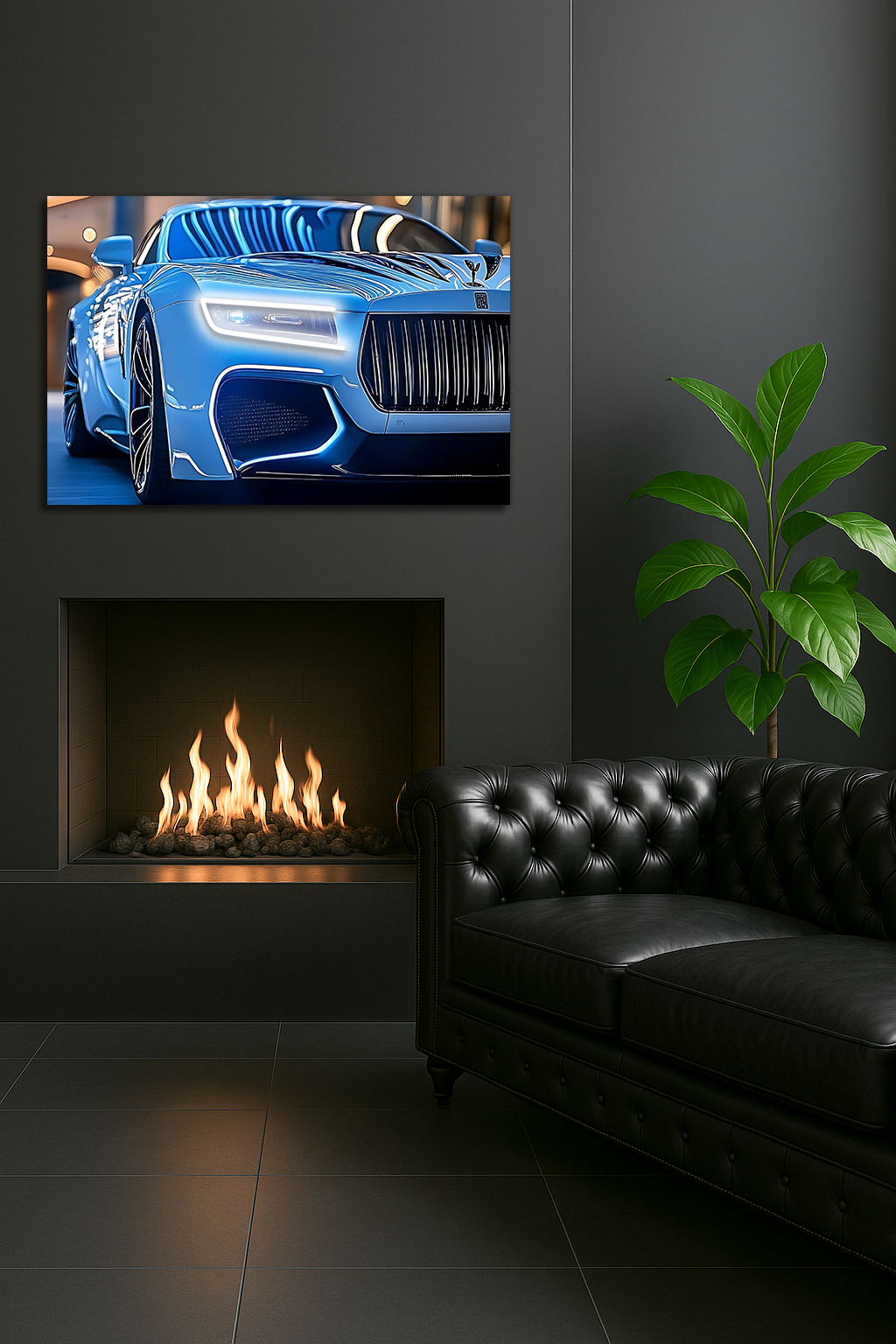 Mavi Spor Araba UV Baskı Neon Duvar Dekoru | Gamer Room Pleksi Işıklı Tablo | Modern Araba Temalı Duvar Sanatı