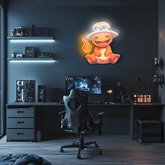 Charmander Neon Duvar Dekoru | Ateş Pokémon LED Işıklı Tablo | Anime ve Oyun Odası Dekoru
