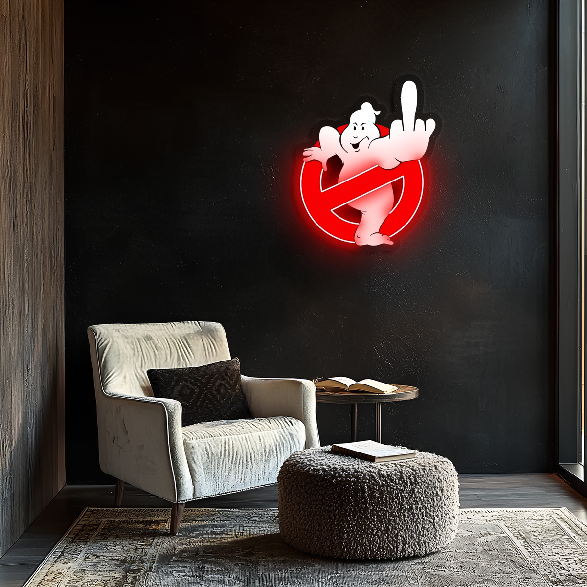 Retro Hayalet Figürlü Neon Duvar Dekoru | Mizahi Tasarım Işıklı Pleksi Tablo
