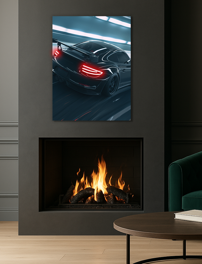 Siyah GT3 Tarzı UV Baskı Neon Duvar Dekoru | Pleksi Işıklı Yarış Araba Tablo | Modern Ev ve Ofis Dekoru