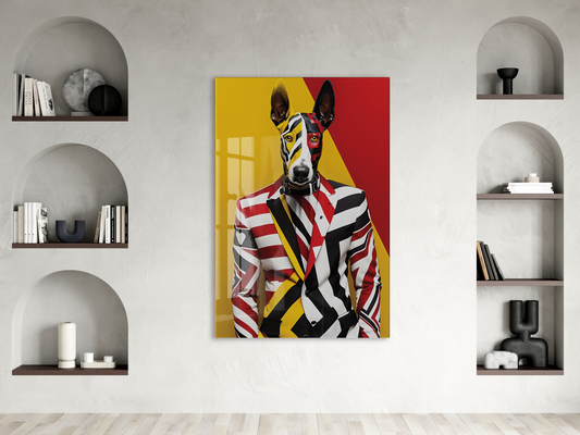 Modern Pop Art Köpek Portresi Cam Tablo – Renkli ve Şık Sanatsal UV Baskılı Temperli Cam Duvar