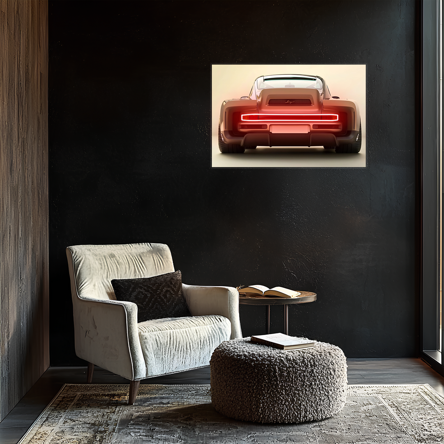 Kırmızı Muscle Car UV Baskı Neon Duvar Dekoru | Amerikan Araba Işıklı Tablo | Pleksi Duvar Sanatı