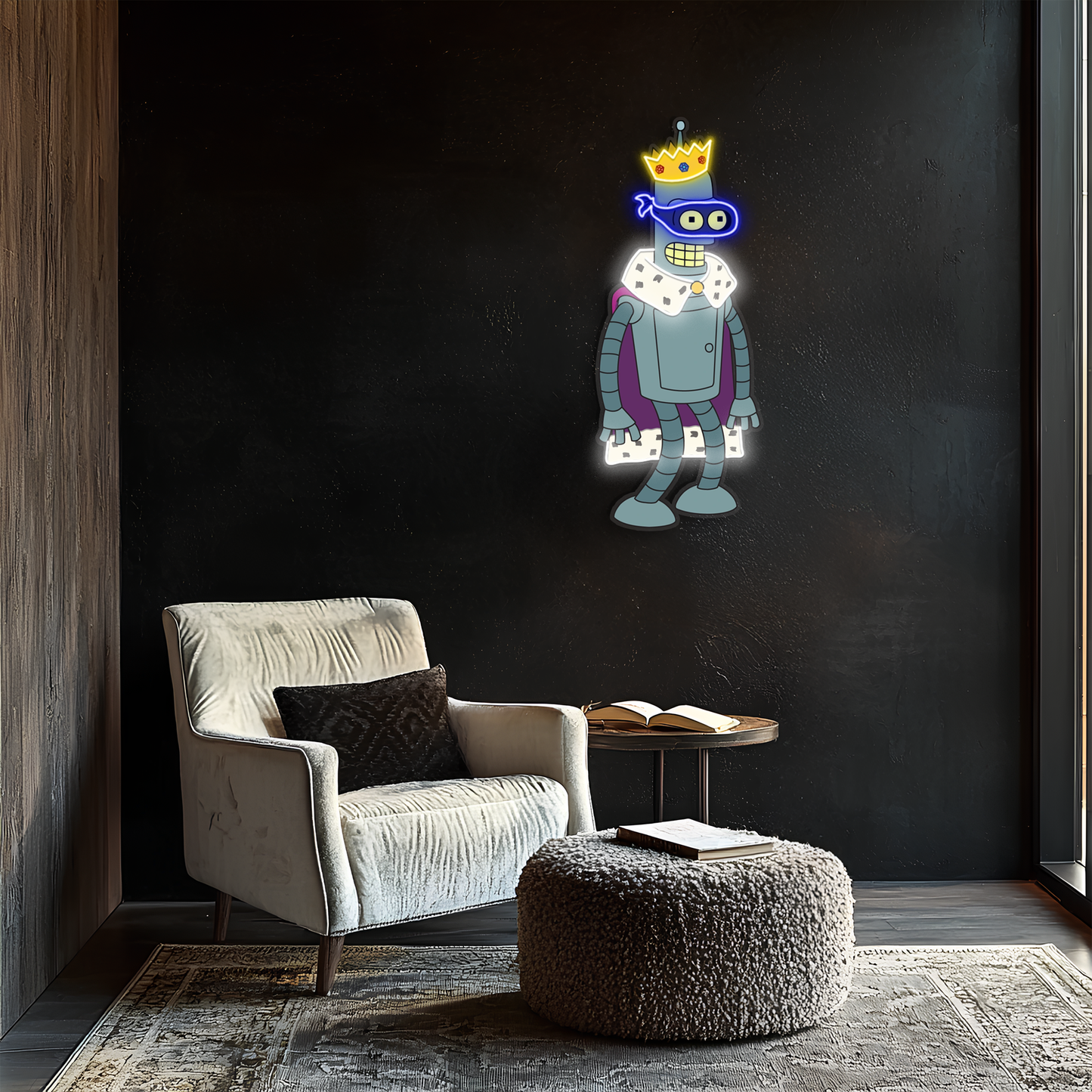 Kral Robot Neon Duvar Dekoru | Pleksi UV Baskı LED Işıklı Tablo | Oyun Odası ve Modern Ev Dekoru İçin Neon Sanat