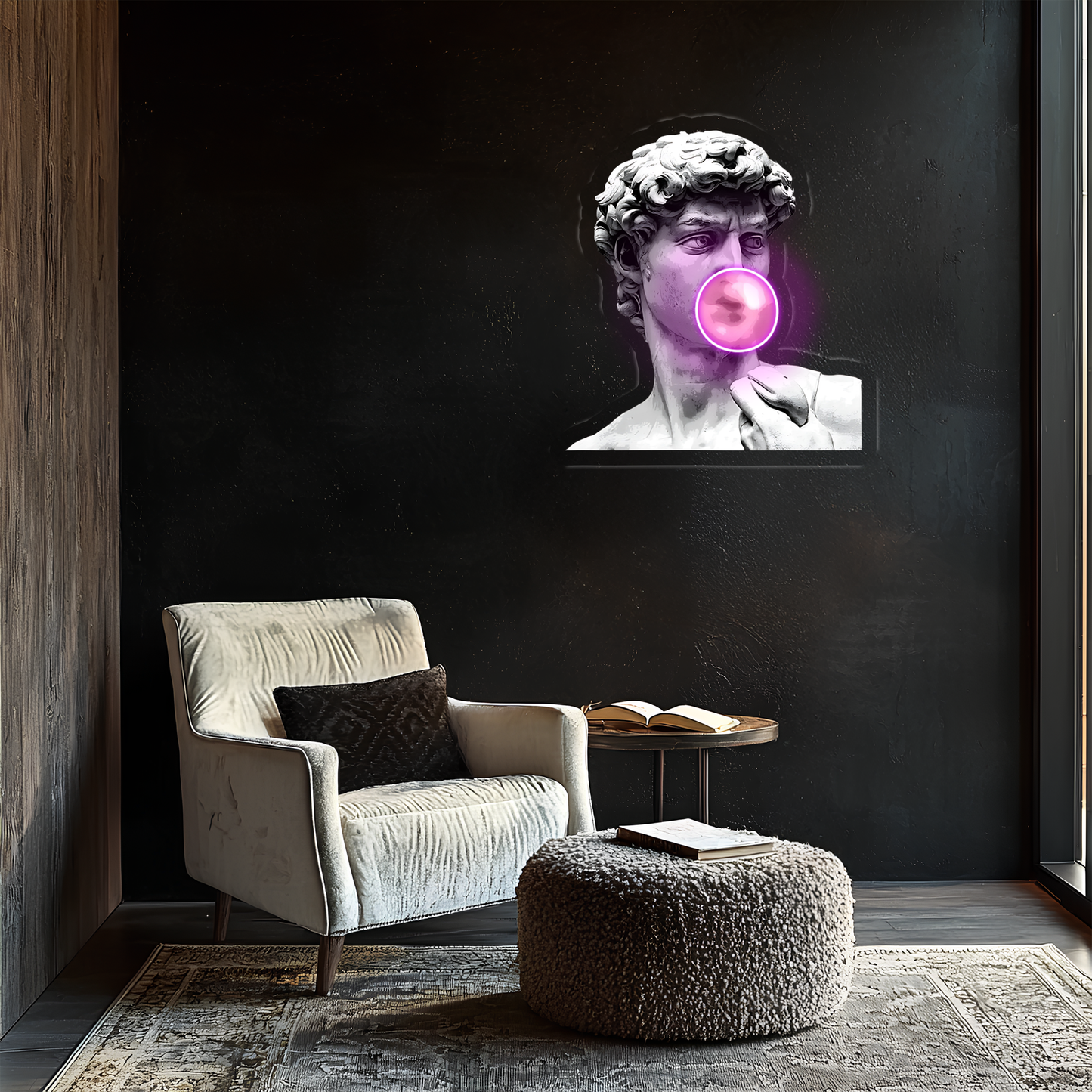 David Neon Duvar Dekoru | Klasik Sanat ve Modern LED Işıklı Tablo | UV Baskı Pleksi Neon | Gaming ve Ev Dekoru