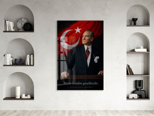 Mustafa Kemal Atatürk | Modern Cam Tablo-PeonyAta088