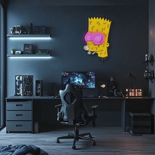 Bart Simpson Neon Duvar Dekoru | Renkli UV Baskı Pleksi LED Tablo