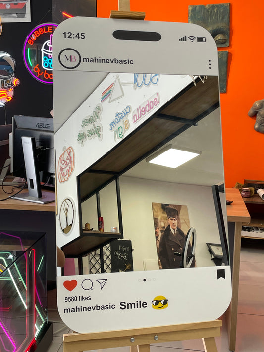Kişiye Özel Instagram Selfie Aynası | Logo Baskılı İşletme Aynası | 4 mm Gerçek Ayna