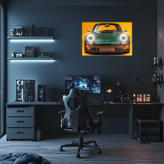 Porsche 911 Retro Model UV Baskı Neon Duvar Dekoru | Pleksi Işıklı Spor Araba Tablo