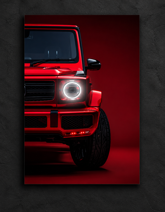 Kırmızı SUV UV Baskı Neon Duvar Dekoru | Pleksi Üzeri LED Işıklı Tablo | Lüks Araç Duvar Sanatı