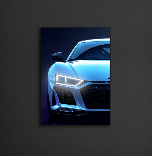 Audi R Tarzı UV Baskı Neon Duvar Dekoru | Pleksi Işıklı Spor Araba Tablo | Gamer Room Dekorasyonu