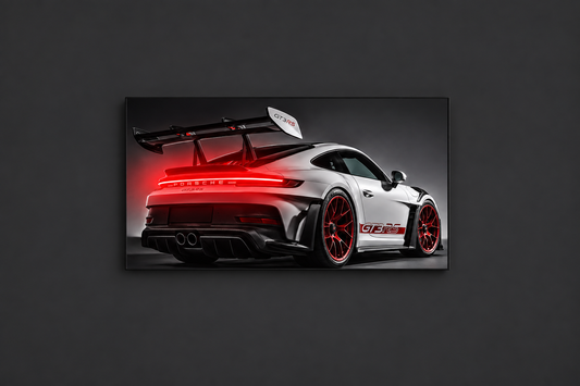 Beyaz GT3 Tarzı Spor Araba UV Baskı Neon Duvar Dekoru | Pleksi Işıklı Tablo | Modern Ev ve Ofis Dekoru