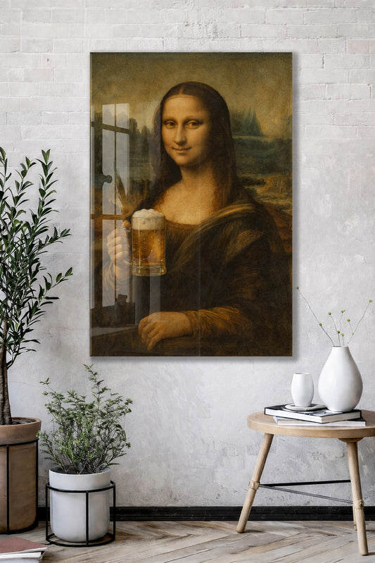 Bar Köşesine Özel Mizahi Cam Tablo – Klasik Sanat Modern Dokunuş - Peony092