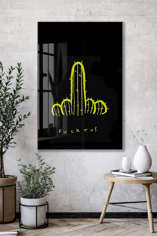 Underground Neon Kaktüs Cam Tablo – Genç Odası ve Bar Dekoru - Peony097