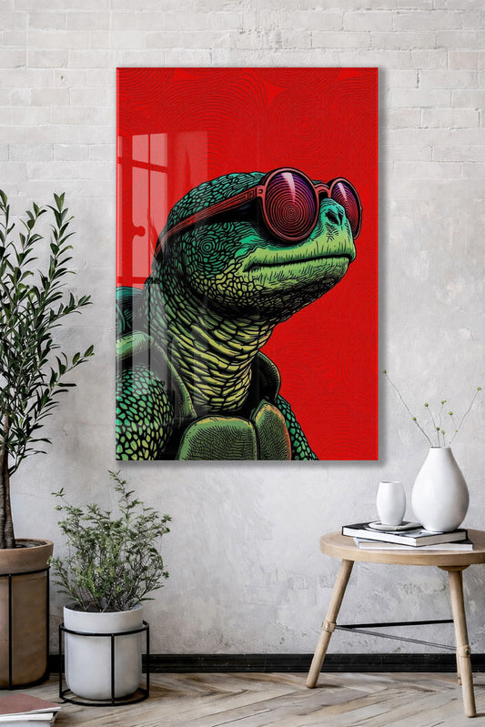 Hipster Kaplumbağa Cam Duvar Dekoru – Genç Odası İçin Modern Duvar Sanatı- Peony123