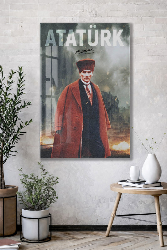 Mustafa Kemal Atatürk – Modern Poster Tarzı Cam Duvar Dekoru-PeonyAta078