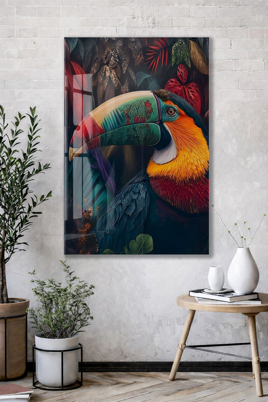 Detaylı Tukan İllüstrasyonu – Tropik Atmosfer Cam Duvar Sanatı - Peony121