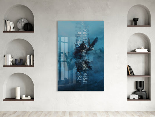 Göktürk Runik Yazılı Türk Savaşçısı Cam Tablo – Orta Asya Alp Kültürü Duvar Dekoru - PeonyTrk01