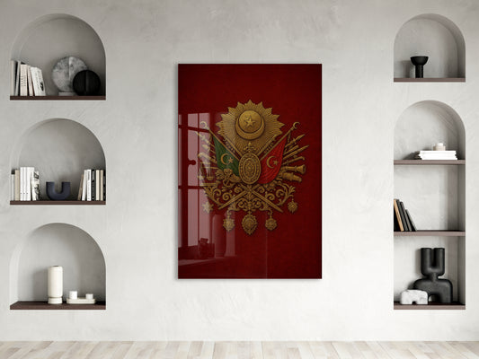 Osmanlı Devlet Arması Cam Tablo – Adalet, Kudret ve Hâkimiyetin Sembolü - PeonyOsm006