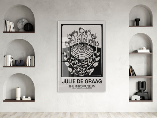 Siyah Beyaz Botanik Çiçek Cam Tablo | Minimal Modern Duvar Dekoru - Peony148