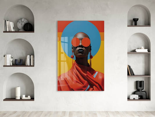 Modern Pop Art Kadın Portresi Cam Tablo – Cesur Renkler ve Minimal Tasarım Duvar Sanatı - Peony030