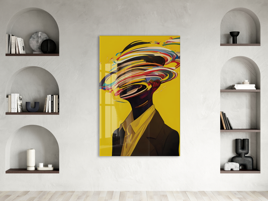 Modern Soyut Portre Cam Tablo – Renkli Fırça Efektli Sanatsal UV Baskılı Temperli Cam Duvar Tablosu - Peony014