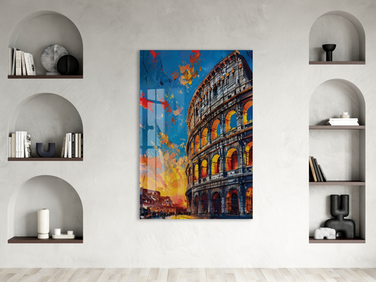 Roma Kolezyumu Cam Tablo – Modern Tarihi Mimari Temalı Soyut Sanat, UV Baskılı Temperli Cam Duvar Tablosu - Peony035