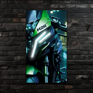 Yeşil Spor Motosiklet Neon Tablo – UV Baskılı Modern Duvar Dekoru | Racing Temalı LED Efekt Poster