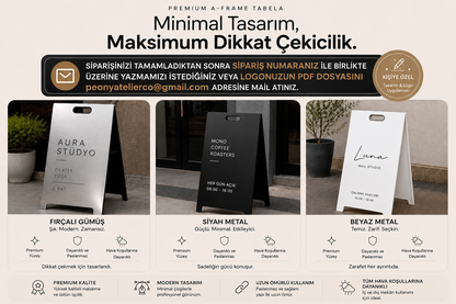 Fırçalı Paslanmaz Çelik Dış Mekan Kaldırım Tabelası | Fırçalı Paslanmaz A Tabela | 3 Farklı Boy