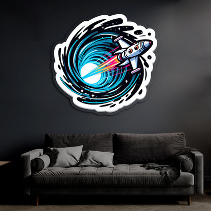 Roket Temalı Neon Duvar Dekoru | Uzay ve Astronot Konseptli LED Tablo