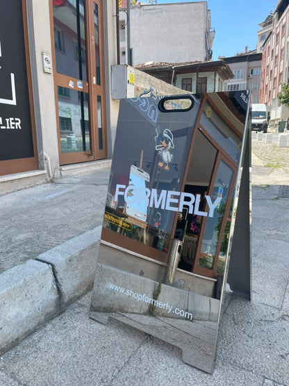 Dış Mekan Metal Kaldırım Tabelası | Aynalı Paslanmaz A Tabela | 3 Farklı Boy | İşletme Önü Reklam Tabelası