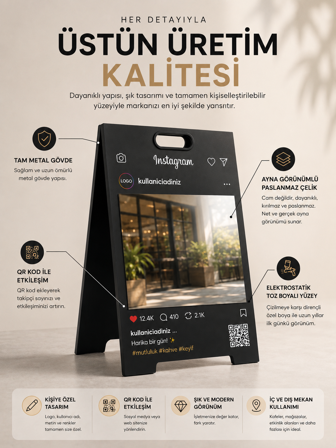 Instagram A Tabela - QR Kodlu Kişiye Özel İşletme Karşılama Tabelası