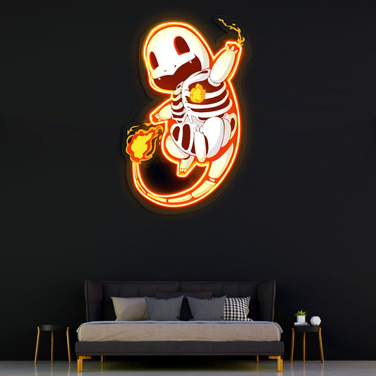 Charmander Neon Duvar Dekoru | Ateş Pokémon LED Işıklı Tablo | Anime ve Oyun Odası Dekoru