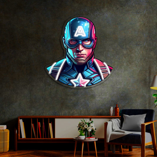 Captain America Neon Tablo | Süper Güç Temalı LED Duvar Dekoru