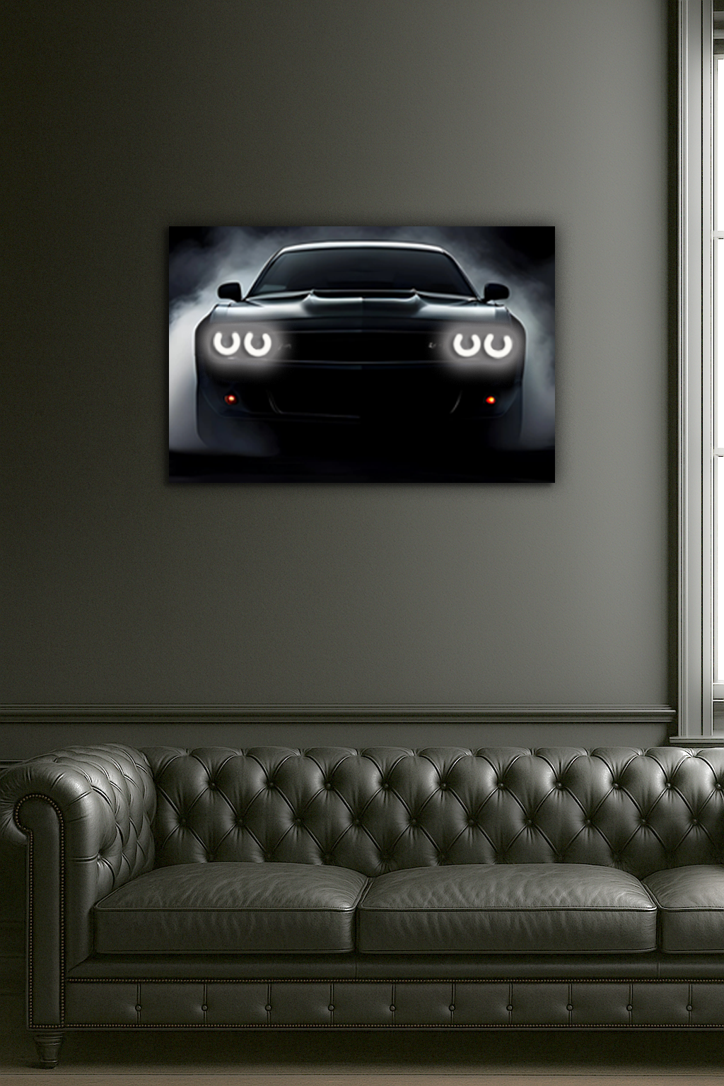 Araba UV Baskı Neon Duvar Dekoru | Sisli Fonlu Işıklı Pleksi Tablo | Modern Otomobil Temalı Duvar Sanatı