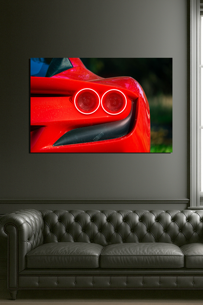 Kırmızı Spor Otomobil UV Baskı Neon Tablo | Pleksi LED Duvar Dekoru | Lüks Otomobil Arka Stop Tasarımı