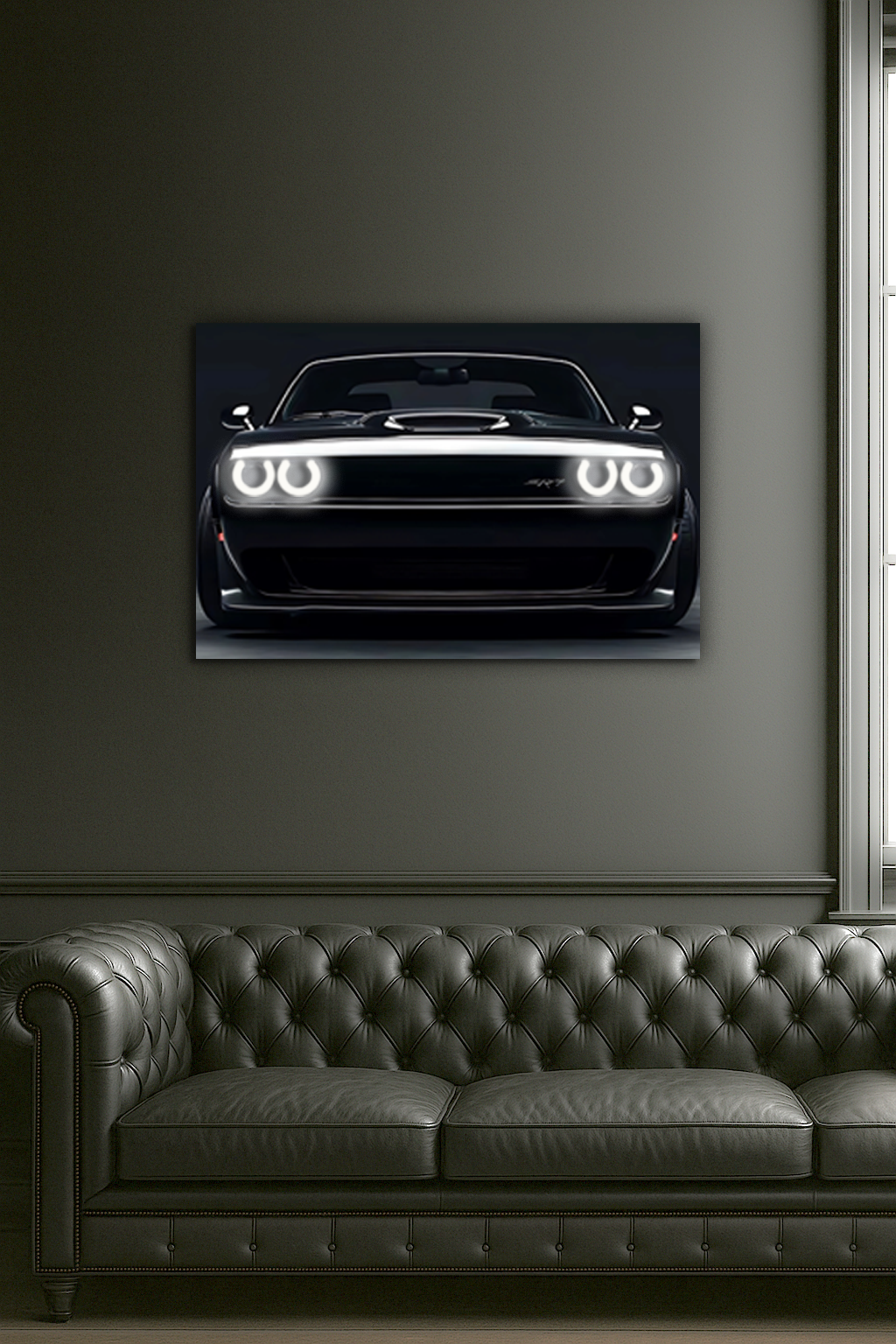 Araba UV Baskı Neon Duvar Dekoru | Parlak Far Efektli Pleksi Tablo | Modern Otomobil Temalı Duvar Sanatı