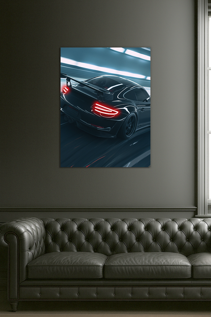 Siyah GT3 Tarzı UV Baskı Neon Duvar Dekoru | Pleksi Işıklı Yarış Araba Tablo | Modern Ev ve Ofis Dekoru