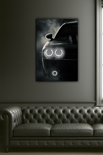 UV Baskı Neon Duvar Dekoru | Pleksi Işıklı Araba Tablo | Sisli Arka Planlı Modern Duvar Sanatı