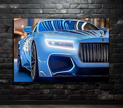 Mavi Spor Araba UV Baskı Neon Duvar Dekoru | Gamer Room Pleksi Işıklı Tablo | Modern Araba Temalı Duvar Sanatı