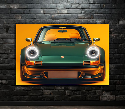 Porsche 911 Retro Model UV Baskı Neon Duvar Dekoru | Pleksi Işıklı Spor Araba Tablo | Modern Ev ve Ofis Dekoru