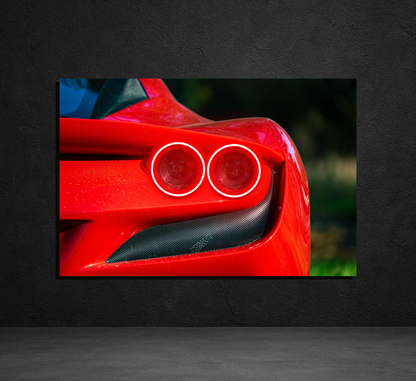 Kırmızı Spor Otomobil UV Baskı Neon Tablo | Pleksi LED Duvar Dekoru | Lüks Otomobil Arka Stop Tasarımı