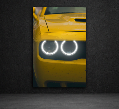 Spor Otomobil UV Baskı Neon Tablo | Çift LED Far Detaylı Pleksi Duvar Dekoru | Enerjik Otomobil Duvar Sanatı